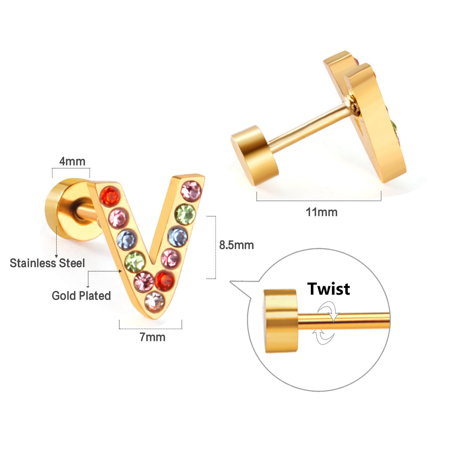 Venta al por mayor Oro 26 Letras Pendientes de botón de acero inoxidable
